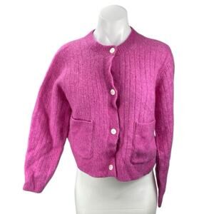 & Others Stories Womens Pink Wool Long Sleeve Button Down Cardigan Sweater Top S